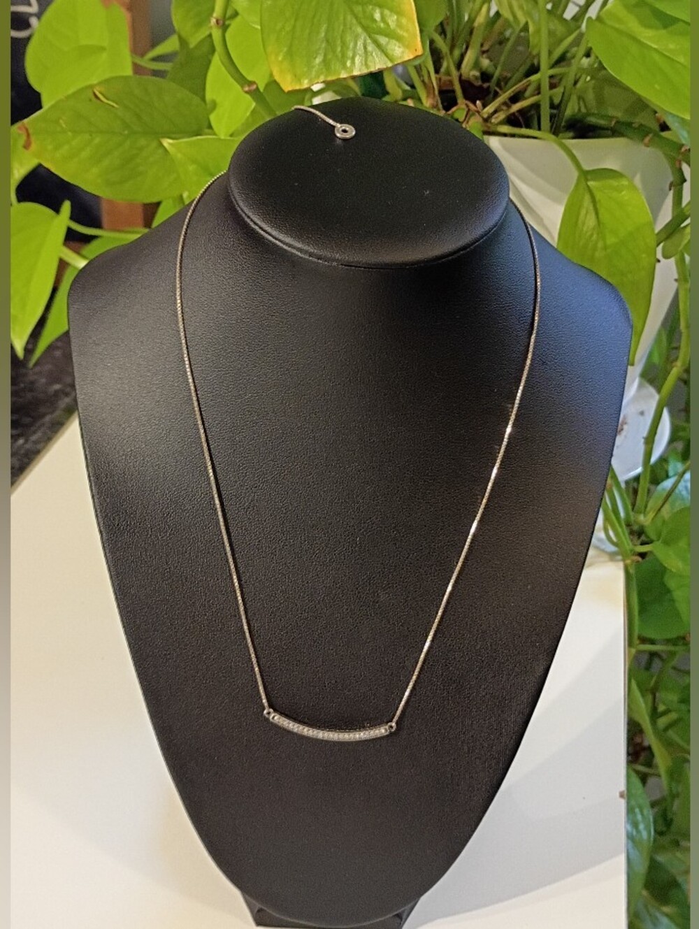Pandora Silver Curved Bar Necklace With Pav Stones